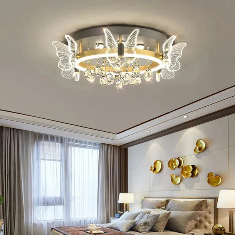Cartoon Children's Room Light Crystal Ceiling Light New Butterfly Chandelier Girl's Room Balloon Light LED Bedroom Light
