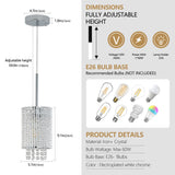 Luxury Modern Crystal Pendant Light 3-Pack Adjustable Chrome Hanging Ceiling Fixture with Clear Beads, Elegant Design