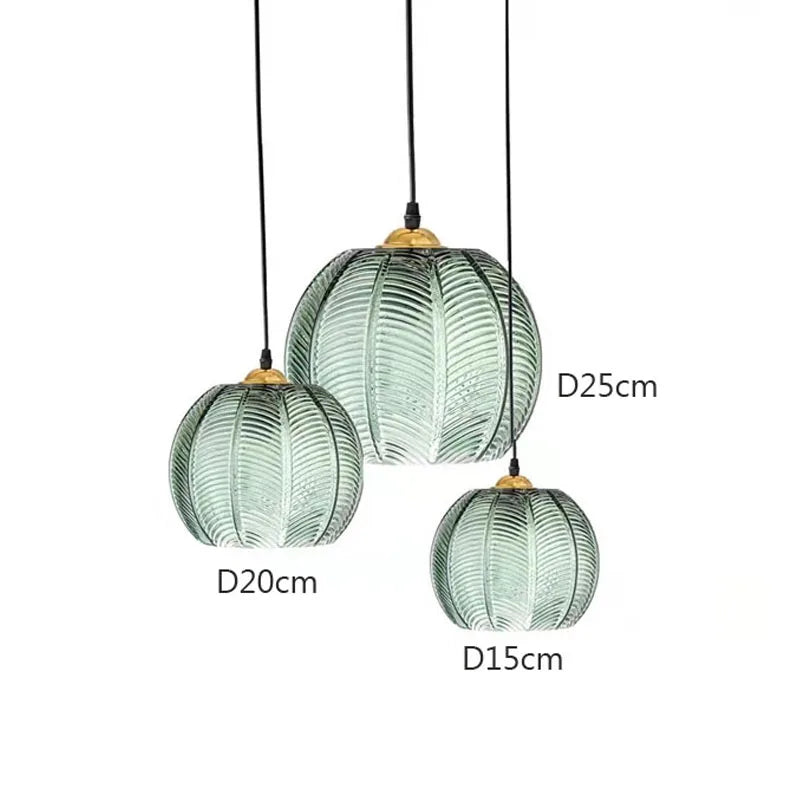 Nordic Glass Pendant Light Green Pink or Brown Leaf Pattern Lighting For Living Room Dining Room Hotel Study Bedroom Indoor Decorative Fixture