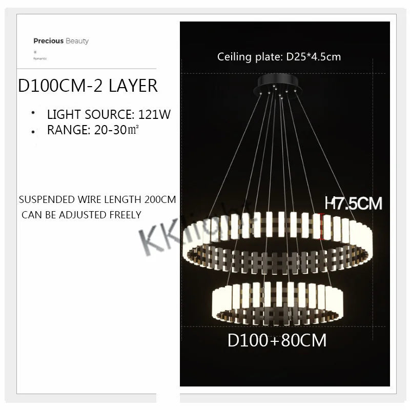 Modern New Simple Duplex LED Chandelier Bedroom Living Dining Room Decoration Art Ring Pendant Lamp Luster Fixture Indoor Lighti