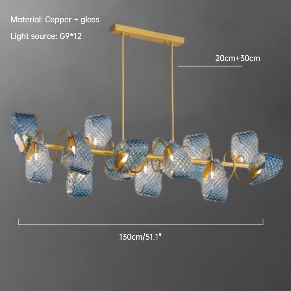 Creative All-copper Headboard Chandelier Light Luxury Individual All-copper Bedroom Blue Glass Lamp Indoor Home Decor G9 Bulb