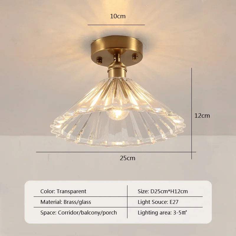 Retro LED Glass Ceiling Lights Nordic Brass Flower Aisle Decors Fixtures Living Room Corridor Balcony lamp Home Lighting Lusters&#39;