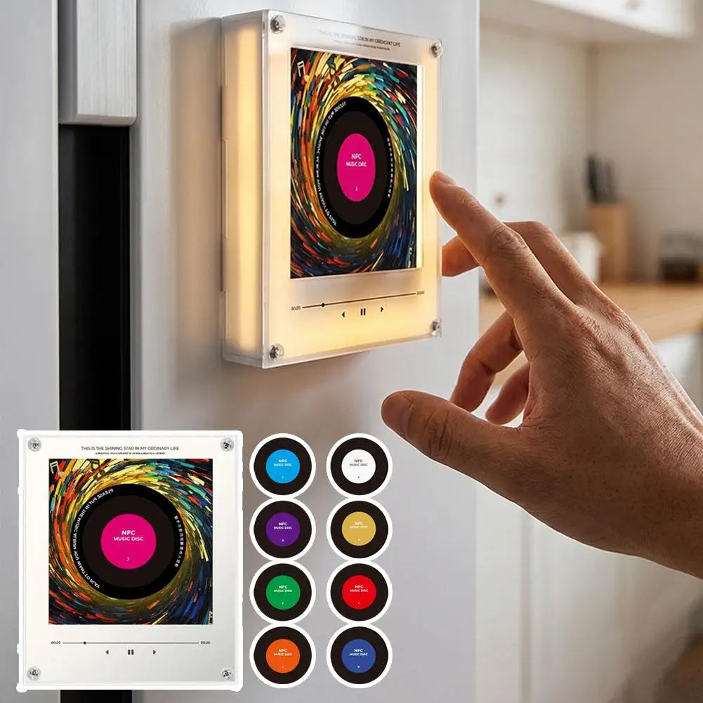 Smart Magnetic Music Vinyl Record Player Fridge Light - Touch-to-Play Album Magnet & LED Night Light Decor Lamp