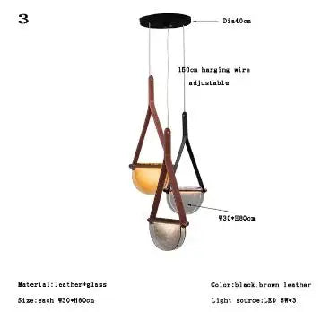 Nordic Leather Handmade Glass LED Lights Creative Belt Design Pendant Lamp for Bedroom Restaurant  Designer Model Room Decor