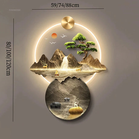 Light Luxury Corridor Home Decoration with Light Chinese Style Landscape Decorations Hanging Living Room Background Wall Decor