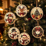 6Pcs Wooden Christmas Decoration DIY Pearl Art Kits for Adults, Xmas Tree Crafts Hanging Ornament Kit with Beads, Gems & Twine