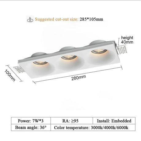 Recessed LED Gypsum Downlight Borderless Zigbee Spotlight Anti-Glare Ceiling Lamp Living Room Bedroom Aisle Embedded Lighting