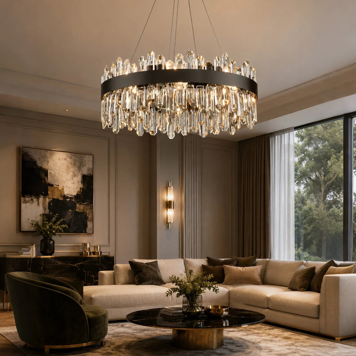 Italian Design Luxury Crystal Chandelier Light (E14) - Customizable Hanging Pendant Lamp Fixture for Living Room & Dining Room