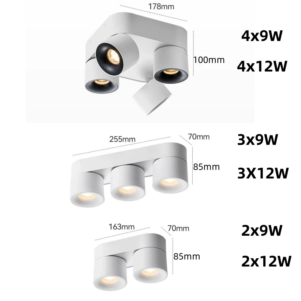 Folding Surface Mount LED Spotlight - No-Drill Anti-Glare Ceiling Downlight