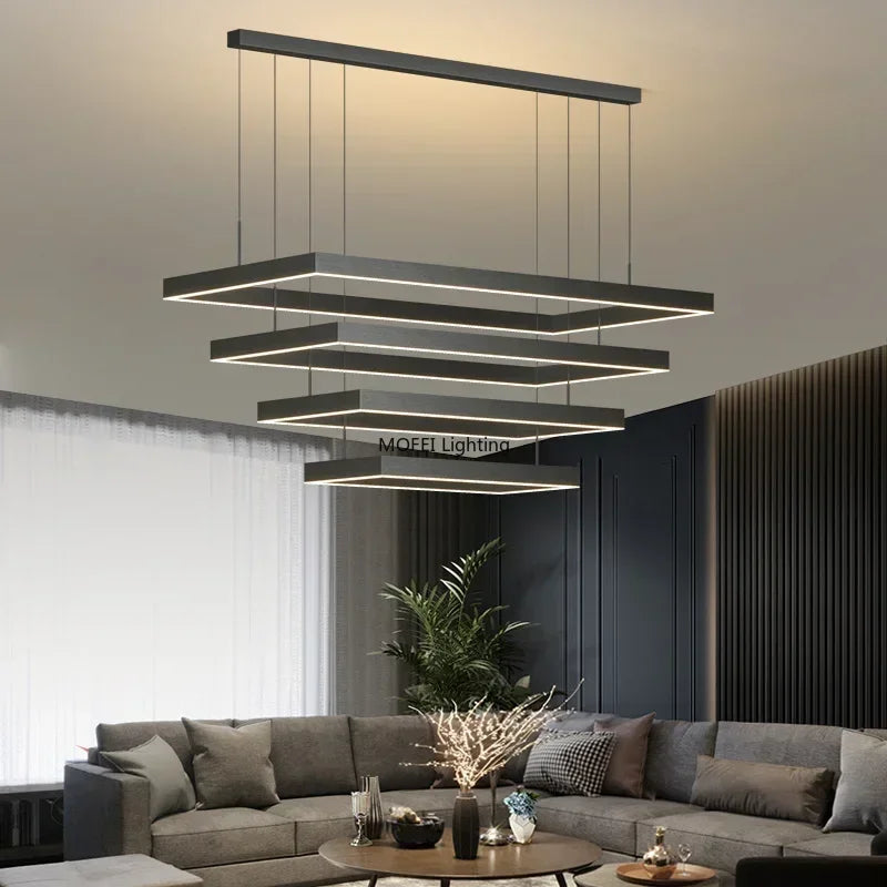 Nordic Square LED Chandelier - Modern Dimmable Luxury Pendant Light