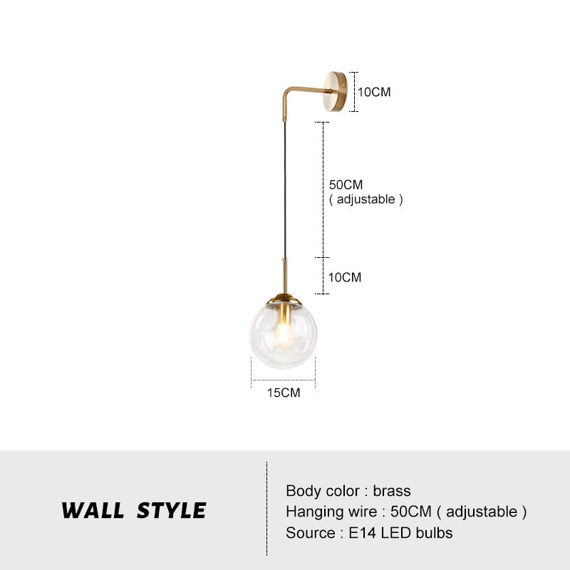 Modern Glass Ball Lampshade Led Chandelier Bedside Pendant Lighting Dining Room Hanging Lamp Restaurant Decor Suspension Lustre