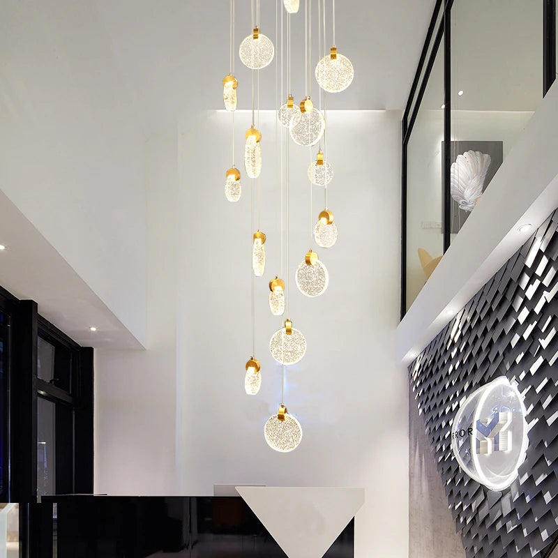 Duplex Staircase Pendant Lamps 2025 New Light Luxury Crystal Revolving Jump Floor Loft Apartment Living Room Long Chandeliers