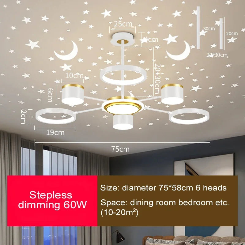 2025 New Chandeliers Romantic Starry Modern Ceiling Light Fixture 6 Lights White Creative Home Stepless Dimmable  Ceiling Lamp