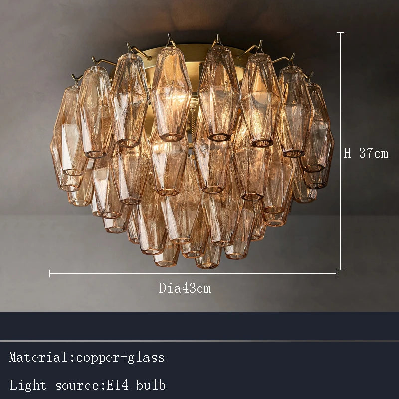 Postmodern Rhomboid Glass Pendant Ceiling Lights 2026 Copper Bronze Home Decoration Chandelier Lighting for Bedroom Living Room