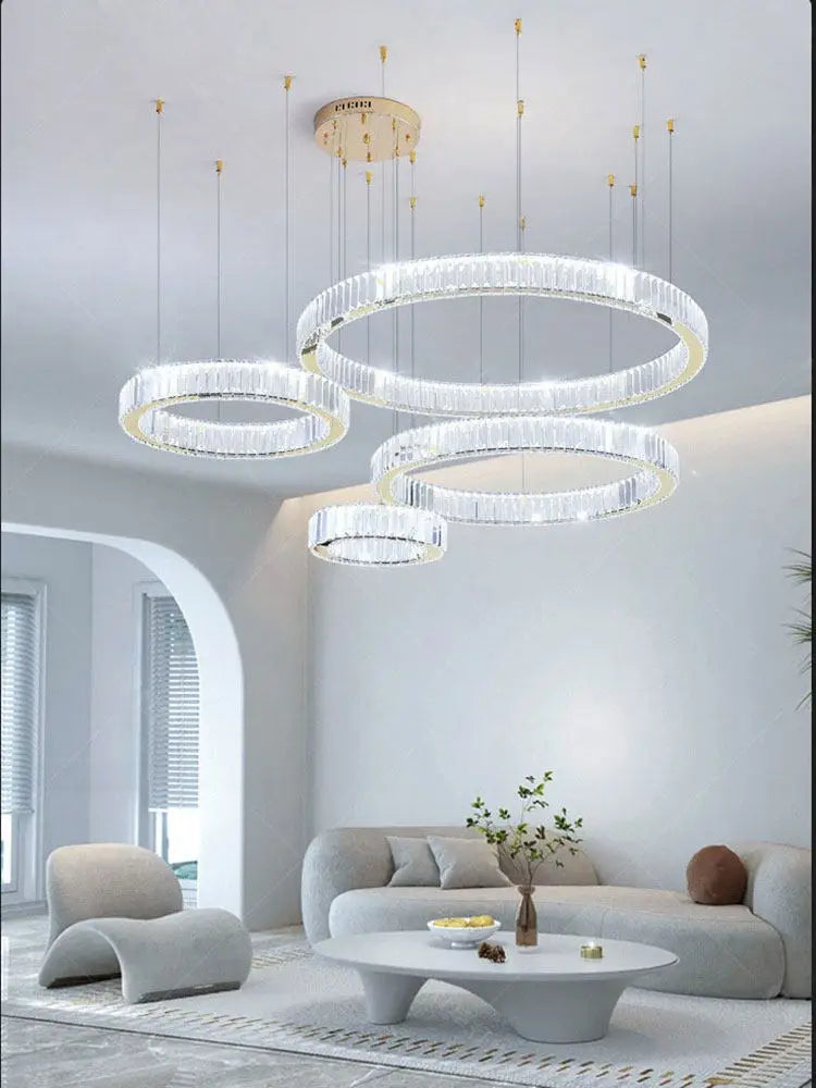 Luxury Design Gold Crystal LED Chandelier K9 Crystal Dimmable Pendant Light for Living Room Bedroom Hotel Villa Decor