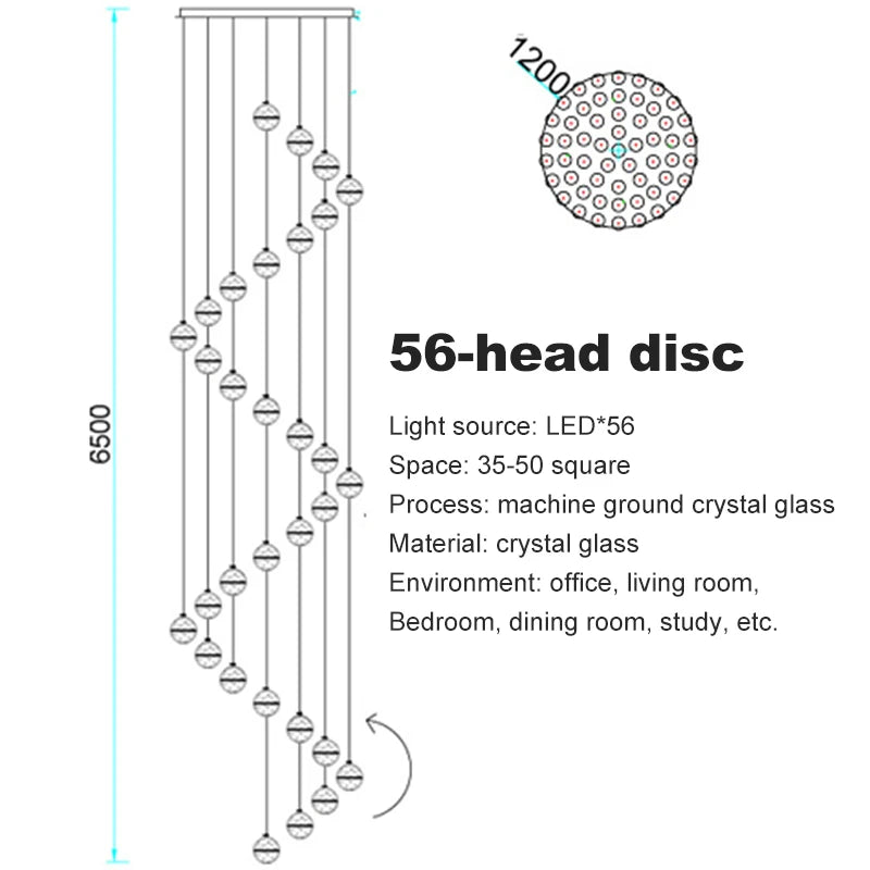 LED Villa Staircase Pendant Lights Long Cable Hanging crystal glass ball droplight for Restaurant Bar Indoor Decorative