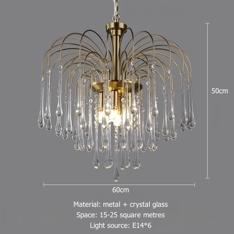 Artpad Retro French Branch Colorful Crystal Chandeliers for Living Room Romantic Raindrop Coloful Crystal Hanging Pendant Light