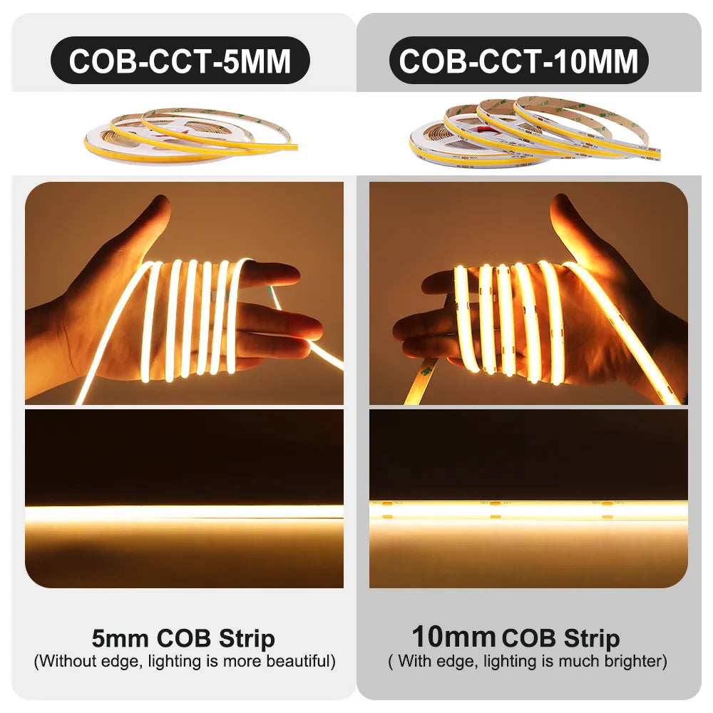 Wi-fi CCT COB LED Strip Light Kit 5mm 10mm Color Temperature Dimmable Supports Alexa Google SmartThings Room Decors