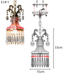 French Crystal Small Chandelier Retro Luxury Bedroom Bedside Hanging Rope Porch Aisle Corridor Balcony Copper Pendant Lighting