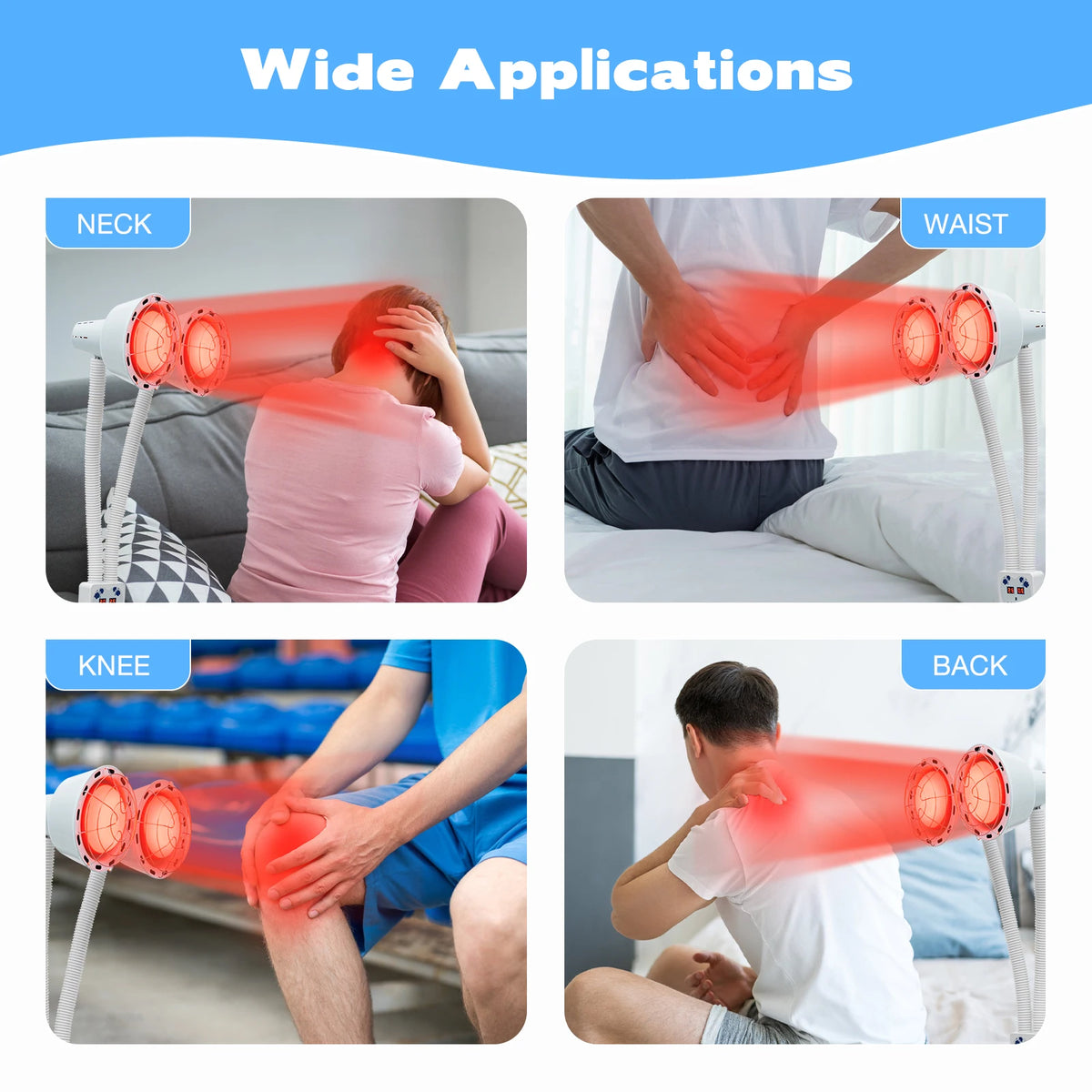 Red Light Therapy LED Electric Infrared Baking Lamp 275W Double-head 360° Adjustable Temperature Heat Lamp Remote Control With Rotating Pulley Base