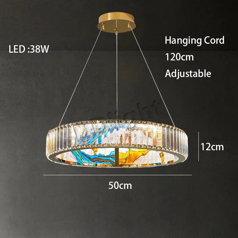 2025 Modern New Enamel Color Chandiler Lustre Crystal Glass Ceiling Light Luxury LED Ring Villa Decor Bedroom Living Dining Room