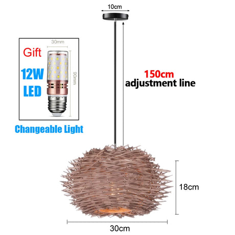 Handmade Vintage Pendant Lamp Bamboo Restaurant Café Chandeliers Wood Base E27 Bulb Lighting Hotel Bedroom Interior Classical