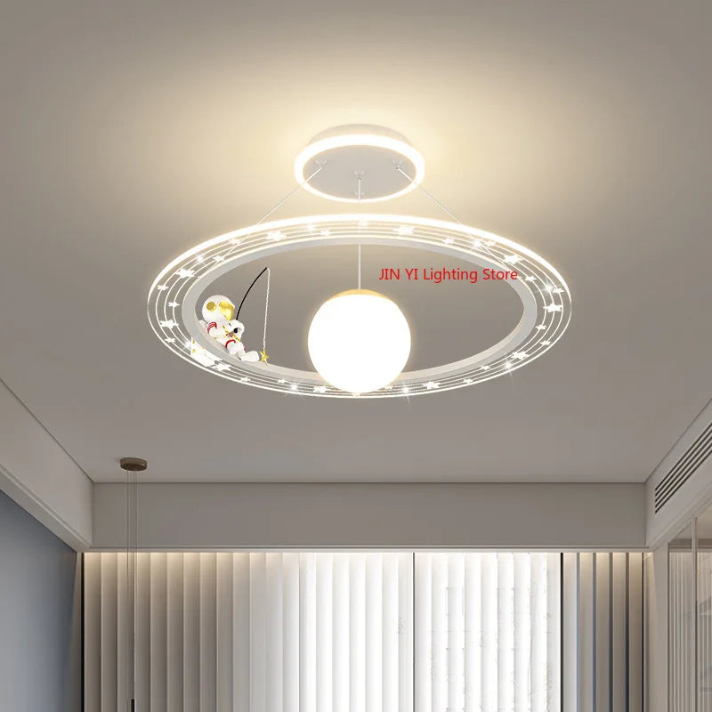 Children's Room Light Creative Space Astronaut Room Pendant Light Cartoon Starry Sky Eye Protection Light Dimmable with Remote