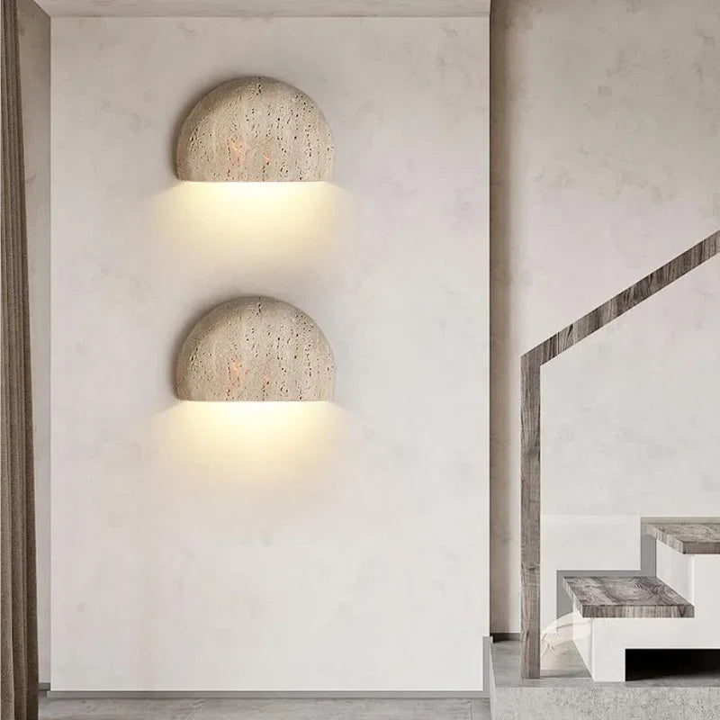 Wabi-sabi Natural Stone Wall Lamp - Retro Modern Sconce for Living Room & Porch