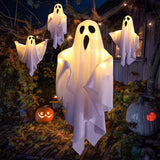 Halloween Glowing White LED Hanging Ghost - Horror Prop with Fairy Lights