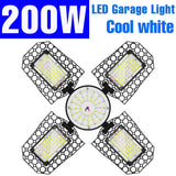 200W Deformable LED Garage Light (E26/E27) AC85-265V - Foldable High Bay Ceiling Lamp for Workshop, Warehouse & Basement