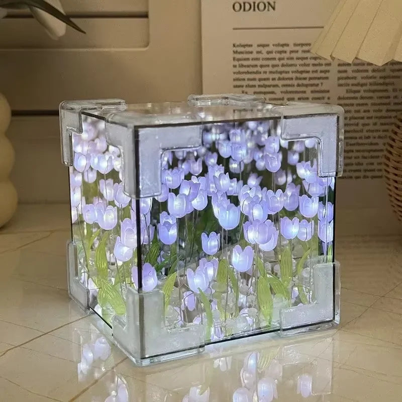 DIY Tulip Mirror Cube Night Light - Creative Infinite Flower Sea Lamp Kit