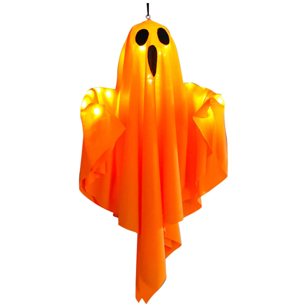 Halloween Glowing White LED Hanging Ghost - Horror Prop with Fairy Lights