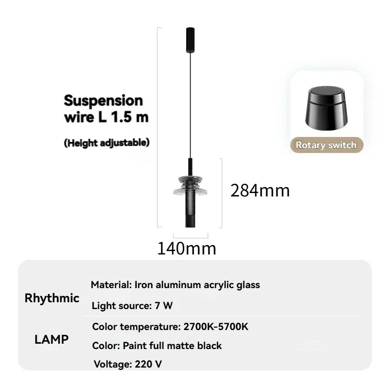 Modern Glass Pendant Light with Knob Switch - Bedside Hanging Night Light