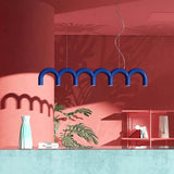 Oblure Arch Chandelier Post Modern Design Pendant Light for Coffee Living Room Kitchen U Shaped Lamp Blue Metal Macaron Lamp