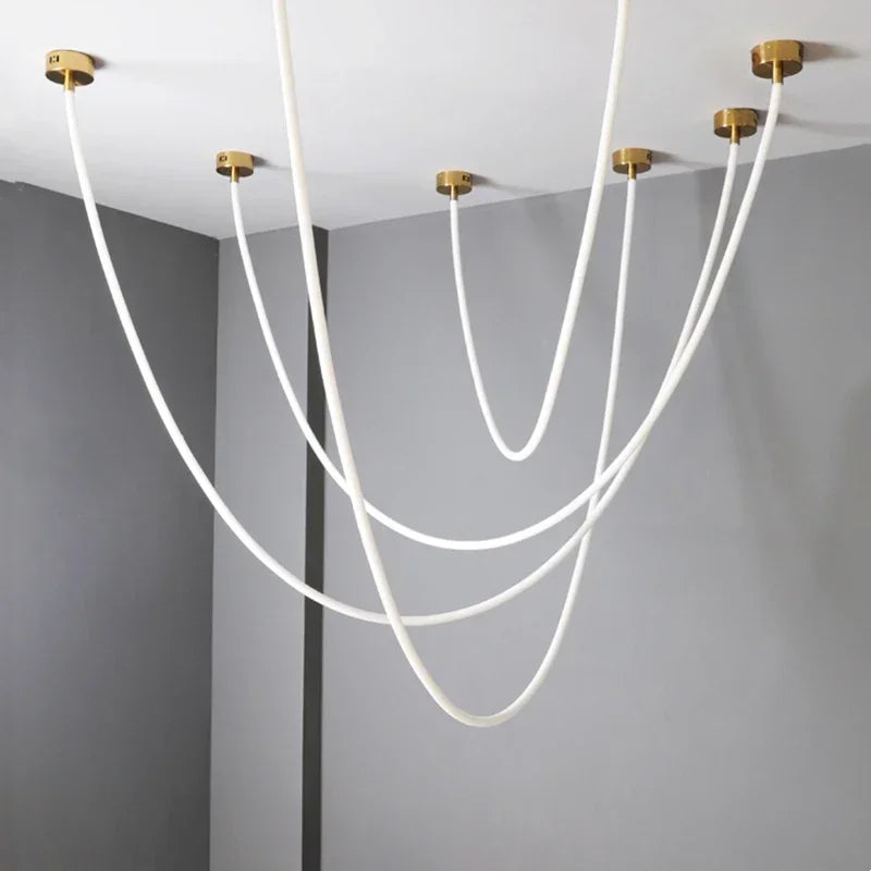 Nordic Long Line Chandelier Modern Flexible Long Tube LED  Lights Restuarant Cafe Bar Dining Room Pendant Lamps