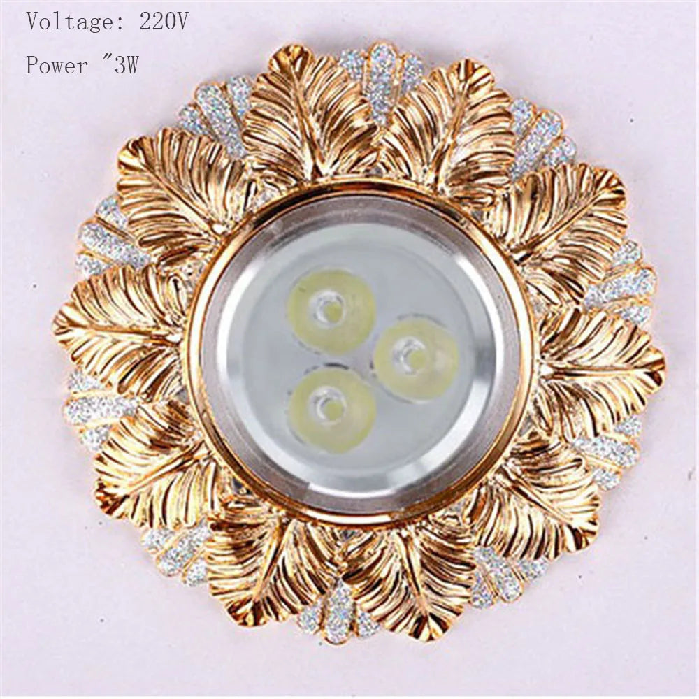 Art Decor Golden Leaf Resin LED Recessed Downlight (5W 220V) - Luxury Retro Ceiling Spotlight Fixture for Foyer, Corridor, Hallway & Hotel Decor