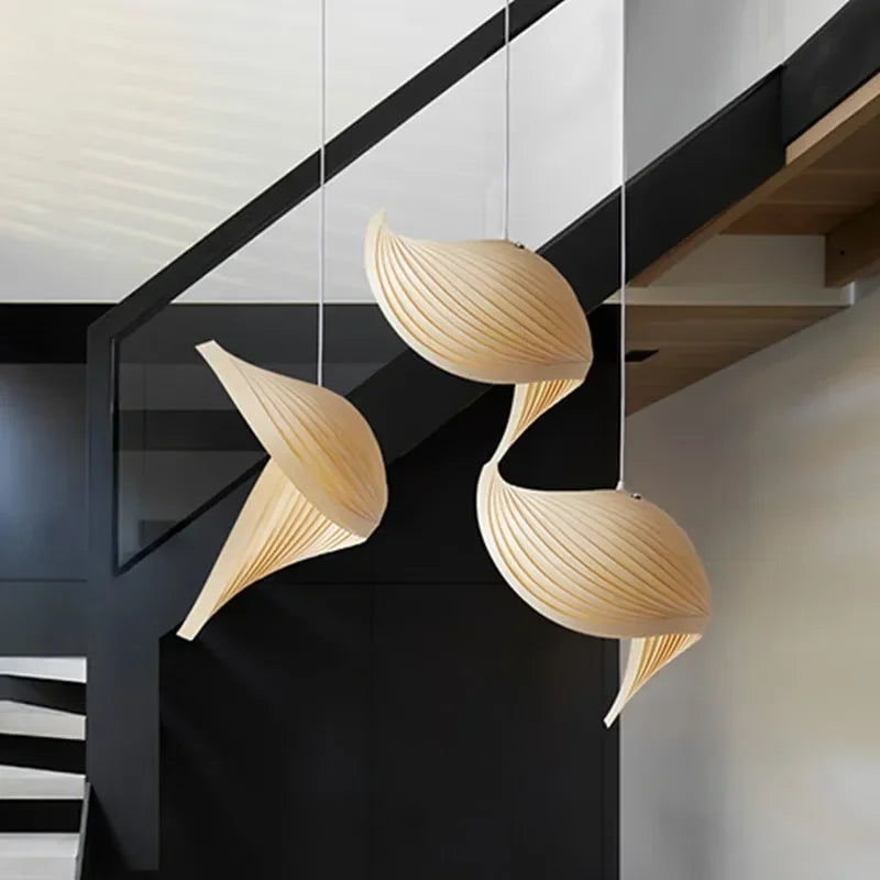Wing maple pendant lamp handmade pleated finish wooden hanging light japanese style Chandelier dining bedroom staircase