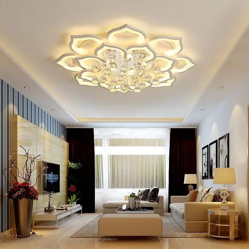 Modern LED Crystal Chandelier - Luxury Flush Mount Ceiling Light for Living Room