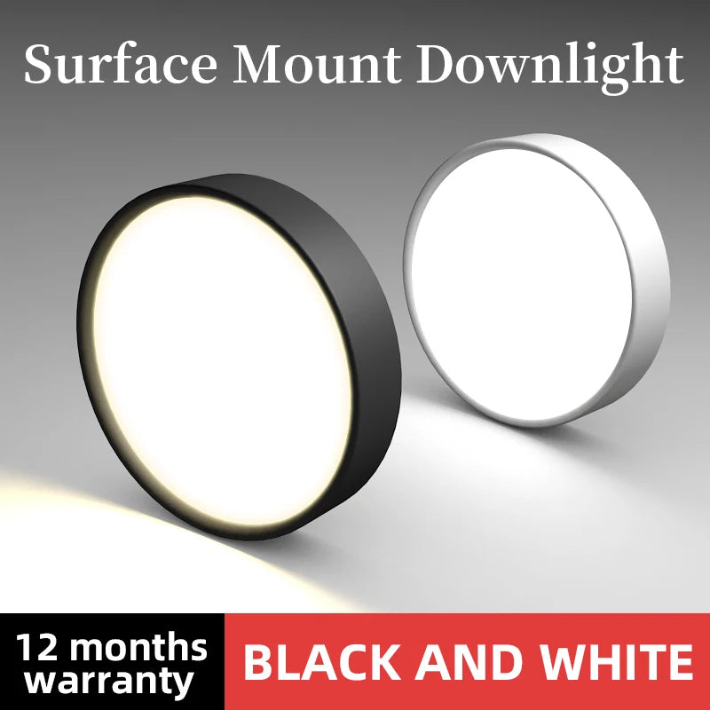 LED Ceiling Downlights Led spotlights 85-220V 5W/10W/15W/25W Surface Mounted Down light Black Kitchen Spot Lamps For Living Room