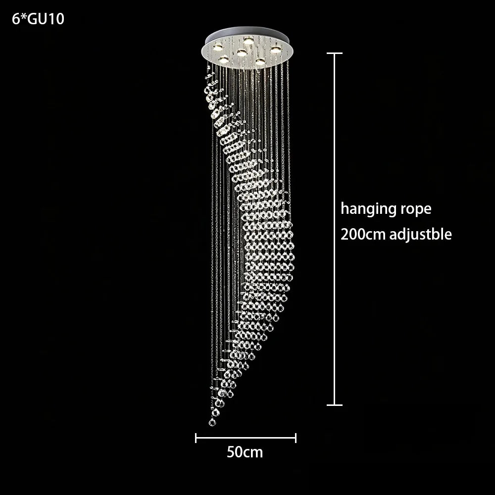 Modern Spiral Long Crystal Chandelier High Ceiling Stairwell Pendant Light Duplex Villa Indoor Decor Lighting