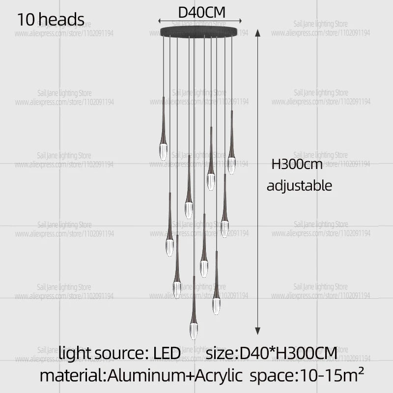 Nordic Minimalist Chandelier Home Decor Living Room Loft Chandelier Interior Lighting Duplex House Villa LED Stair Pendant Light
