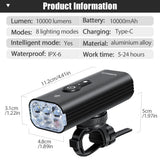 10000mAh Smart Bicycle Front Light (10,000 LM, USB-C) - Waterproof High-Lumen Headlight for MTB & Road Cycling
