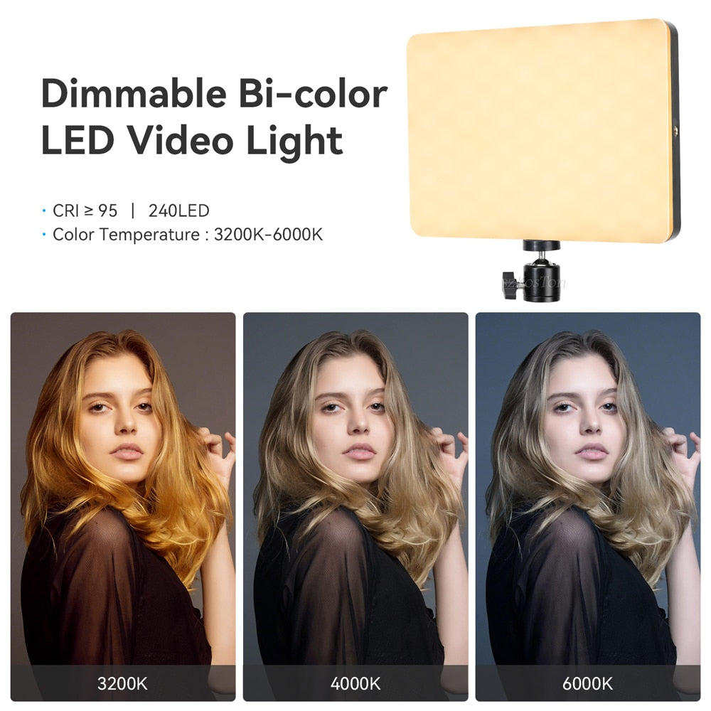 LED Fill Lamp Video Light Panel Bi-color 2700k-5700k Photography Lighting Live Stream Photo Studio Light with Tripod Stand