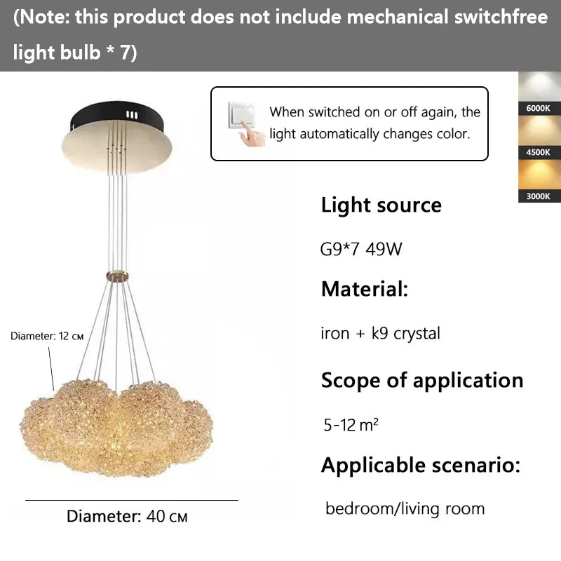 Light luxury crystal living room bedroom chandelier crystal premium chandelier