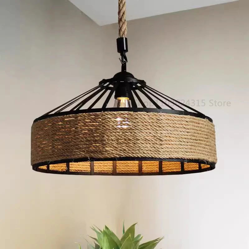 Classical Hemp Rope Pendant Light - Retro Antique Industrial Iron Chandelier