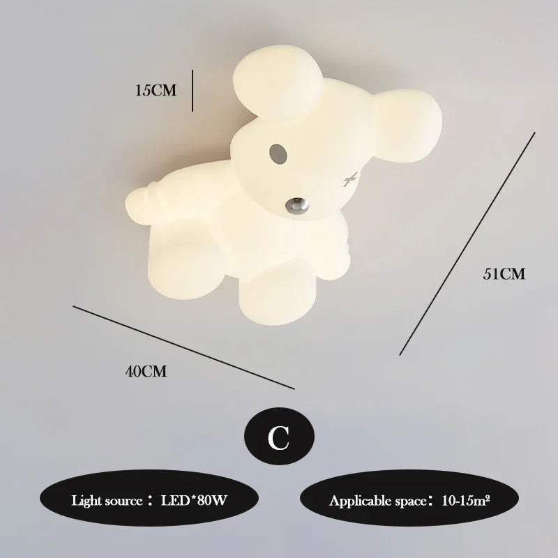 Nordic White Bear Lamp Children's Room LED Ceiling Lamps Minimalist Creative Boy Girl Bedroom Youth Room Decor Lights
