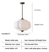 Eloise French Medieval Scallop Milk Glass Pendant Lamp - Retro Green Globe LED Dimmable Hanging Light for Homestay, Dining Room & Office Decor