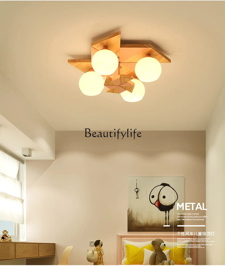 Nordic Bedroom Lamp Macaron Study Room Lamp Personalized Creative Modern Simple Windmill Solid Wood Lamps