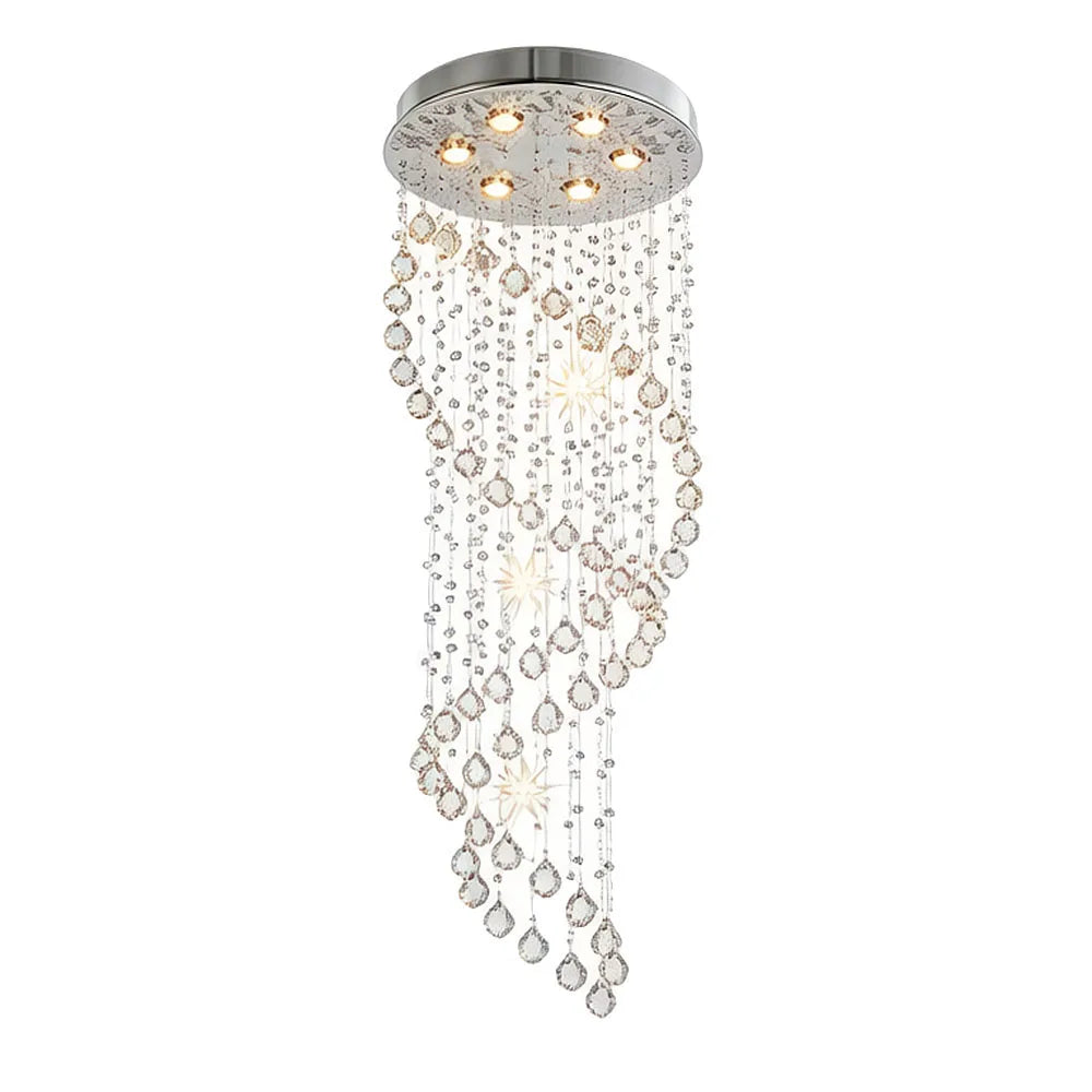 Luxury Spiral K9 Crystal Pendant Light Long Star Crystal Chandelier For Duplex Stairwell Villa Entrance Indoor LED Lighting
