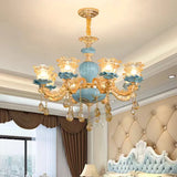 Large Blue Ceramic Chandelier Modern Crystal Glass Fixture Dining Room Contemporary Chandelier For Living Room Home Lighting